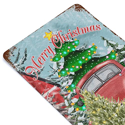 Wodevor Metal Signs Outdoor Merry Christmas Metal Sign 8"X12" Decorative Merry Christmas Dog Red Truck Vintage Metal Tin Sign Hanging Wall Plaque Kitchen #TOP6