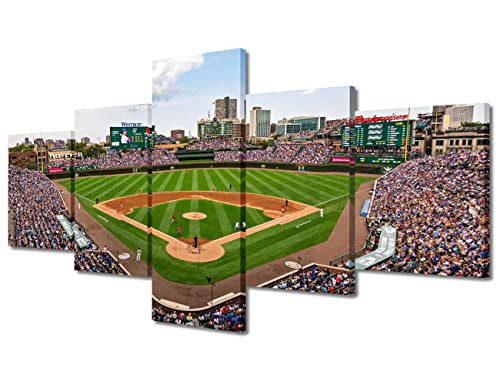 Wrigley Field in Chicago Wall Art Painting on Canvas Chicago Cubs Baseball Stadium Bedroom Wall Art Modern Home Decor House Decorations for Living Room Pictures Stretched on Wooden Frame, 50