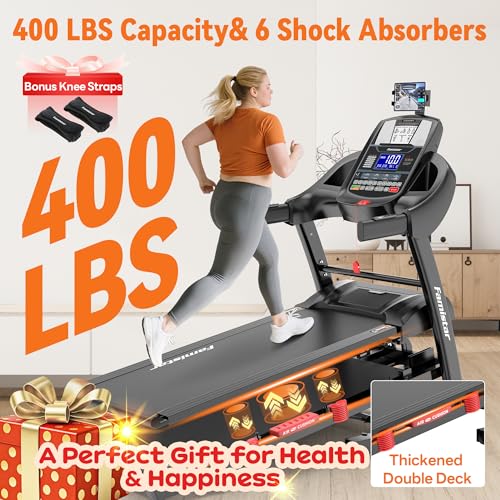Image of 5.1HP Folding Treadmill for Home with 20% Auto Incline, 300-400 LB Capacity, Portable Foldable Treadmill, Free APP Control, Adjustable Tablet Holder,12MPH Speed,71 Programs,Knee Straps Gift
