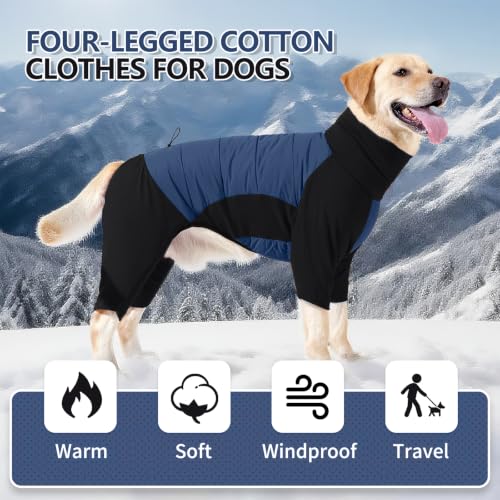 Image of BRKURLEG Fleece Dog Coat, Warm Full Body Dog Winter Jacket, Blue Black XXL