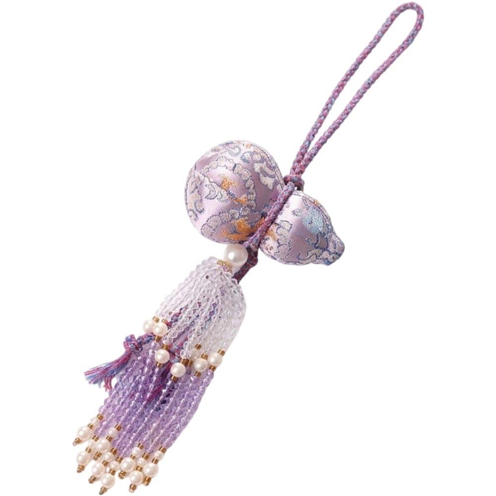 Fituenly Chinese Gourd Sachet Car Ornament, Beaded Tassel Calabash Pendant, Decorative Mobile Phone Chain for Car Interior Hanging