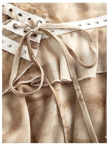 MakeMeChic Women's Layered Tiered Mini Skirt Lace Up Asymmetrical Studded Ruffle Hem Y2k Skirts3