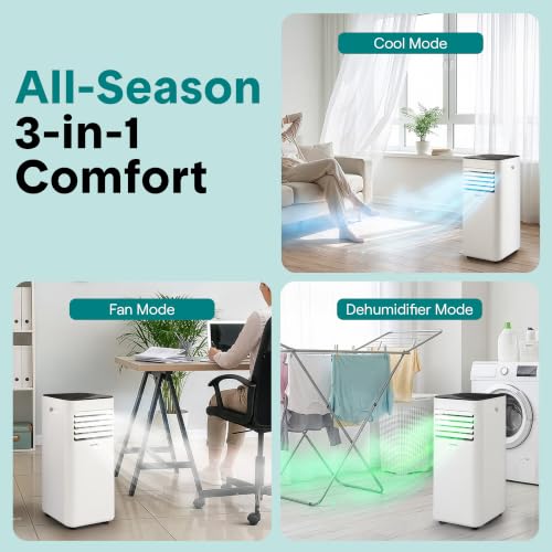 Image of SereneLife Portable Conditioner, 8000 BTU 3-in-1 Compact Standing Air Conditioner for Rooms Up to 300 Sq. Ft., Energy Efficient Floor AC Unit with Remote Control, Universal Casters, Window Mount Kit
