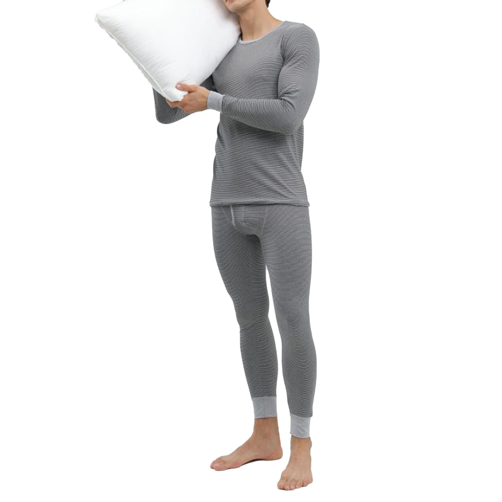 Intimo Termico da Uomo Set di Biancheria Intima Termica da Uomo in Maglia a Righe Orizzontali, Strato Base Caldo, Superiore, Inferiore, per la Stagione Fredda, da Indossare Tutti i Giorni