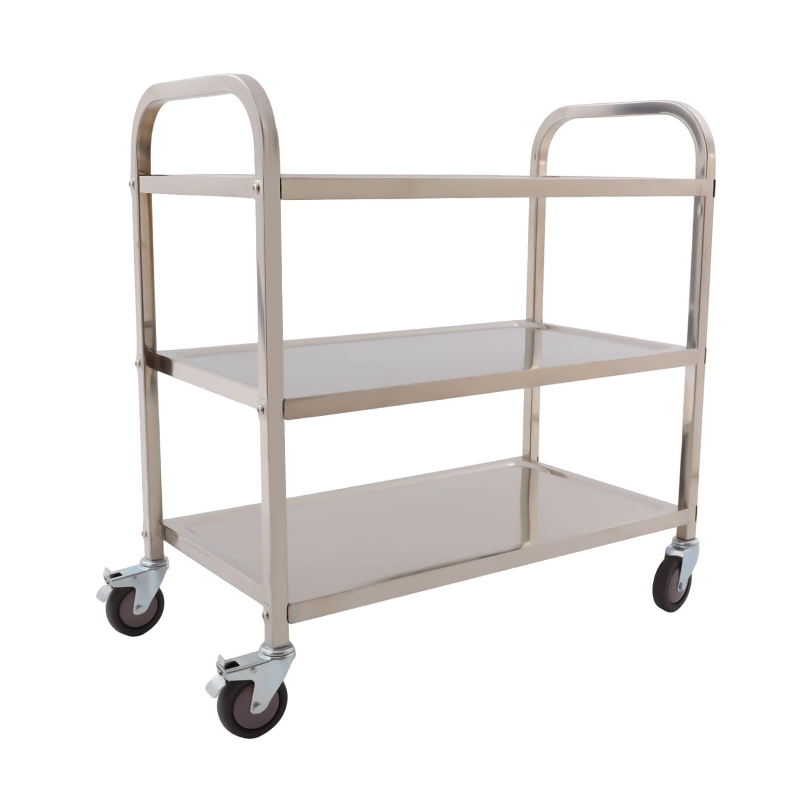 Carro de cocina con ruedas (3 niveles, 85 x 45 x 90 cm) | Carro de acero inoxidable con 3 estantes, 25 kg por nivel, con asa, para cocina, restaurante y oficina