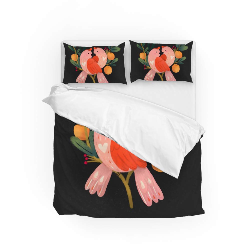 Parure de lit oiseaux roses et pommiers en polyester doux