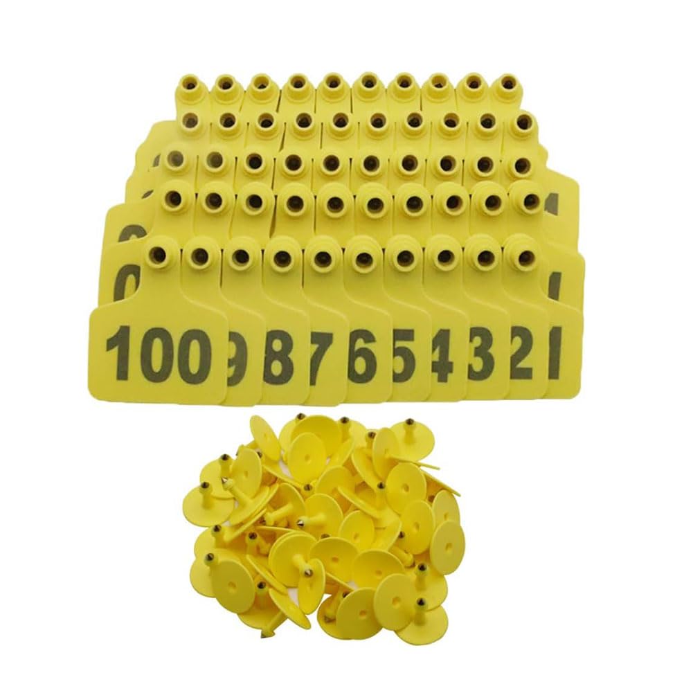Kolczyki do identyfikacji zwierząt, Plastikowe kolczyki dla zwierząt gospodarskich 001-500 Wielokolorowe nadruki w wielu rozmiarach 100-500 szt(Yellow,Adult cattle101-200)