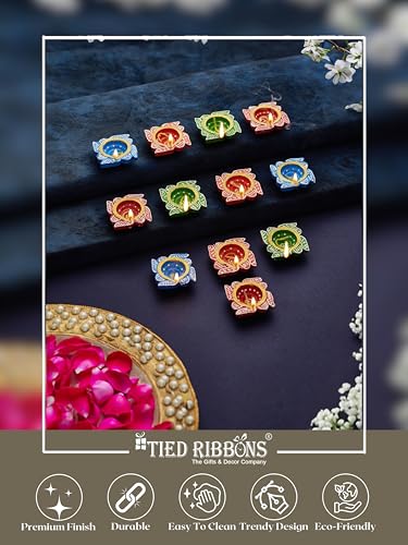 TIED-RIBBONS-12-pcs-Handmade-Clay-Diya-for-Diwali-Wax-Filled-Traditional-Homemade-Diyas-Tealight-Indian-Oil-Lamp-Diwali-Decorations-for-Home-Terracotta-Diyas-Swastik-Diya-Diwali-Gifts