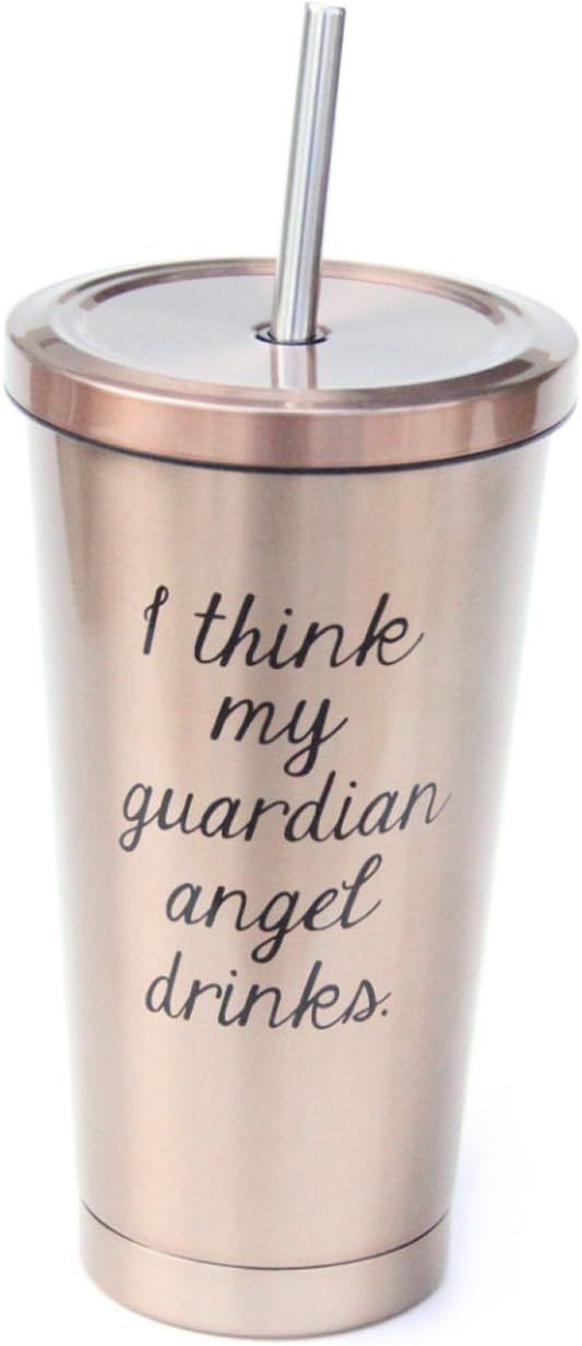 Jules Travel Stainless Steel Double Walled To Go Cup I Think My Guardian Angel Drinks