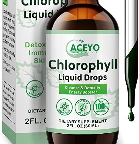Organic Chlorophyll Liquid Drops for Adults Women Men Chlorophyll Mint Water Vegan Herbal Supplements Vitamins Antioxidant Immune Boost Increase Energy Improve Digestion