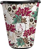 RNK Shops Sugar Skulls & Flowers Waste Basket - Single Sided (Black) (Personalized)