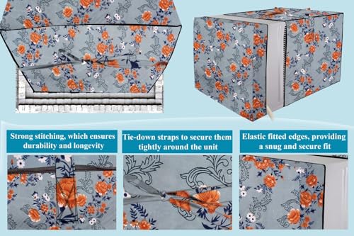 Image of The Furnishing Tree Elastic fit waterproof Polyester window ac cover suitable for Croma 1.5 Ton, Dustproof cover for inner and outer section, In CM: (67.31x66.04x45.72), Floral Pattern Blue