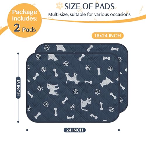 Image of 2 Pieces Dog Pee Pads - Navy Washable Dog Rugs Non-Slip Dark Blue Puppy Pads for Small Dogs, Water Absorb Training Pads