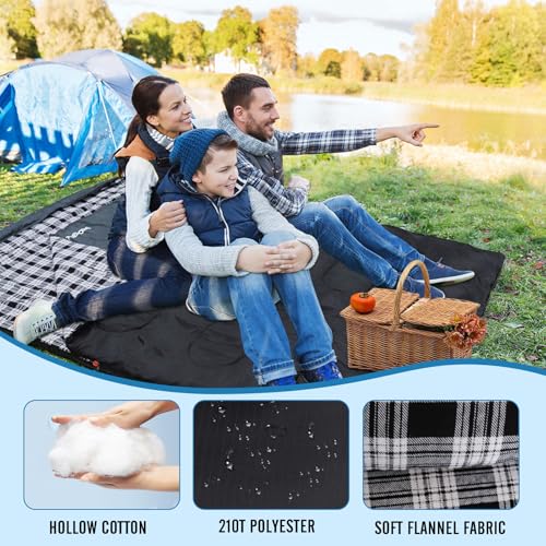 Image of Double Sleeping Bag Flannel for Adults with 2 Pillows 2 Person Sleeping Bags Camping XXL Queen Size Two Person Sleeping Bag for Cold Weather