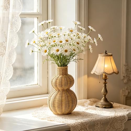 Boho Wicker Vase Gourd Shaped Farmhouse Rattan Vase Lightweight Rustic Woven Basket Planter Vintage Tabletop Decorative Flower Vase for Dried Flowers Artificial Faux Floral Arrangement (Khaki) by uaswguDFS - Used condition - Image 4