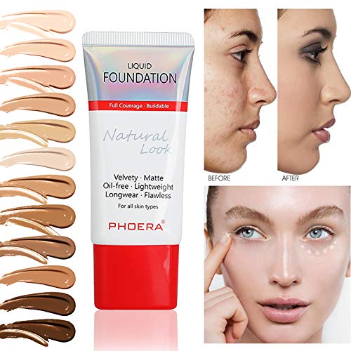 Aquapurity Phoera Full Coverage Foundation New Formula Waterproof Long Lasting Oil Free Velvet Matte Liquid Foundation For Oily Skin Flawless Makeup Base Cream Concealer (105 Sand) #TOP3