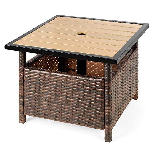 Best Choice Products Wicker Rattan Patio Side Table Outdoor Furniture for Garden, Pool, Deck w/Umbrella Hole, UV-Resistant Frame - Brown