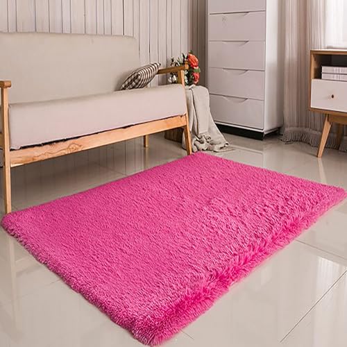 Tapis de salon rose rouge 80x180 cm lavable et antidérapant