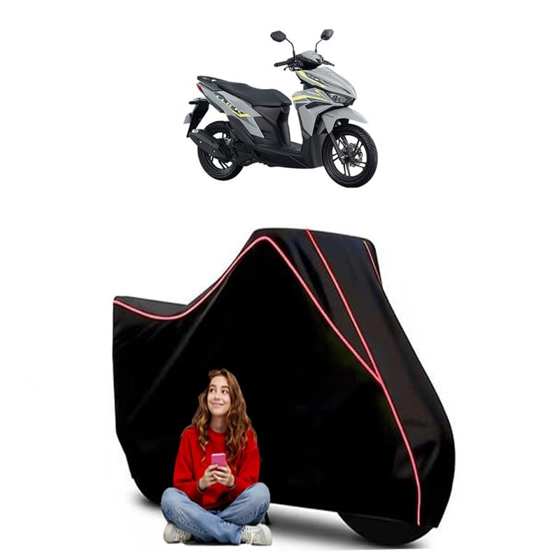 Image of Click 125 Scooty Bike Cover Water Resistant Outdoor Use Universal Fit Scooters Motorcycles Heavy Duty UV Protection Dust Rain Scratch Resistant Elastic Bottom Black Blue Piping