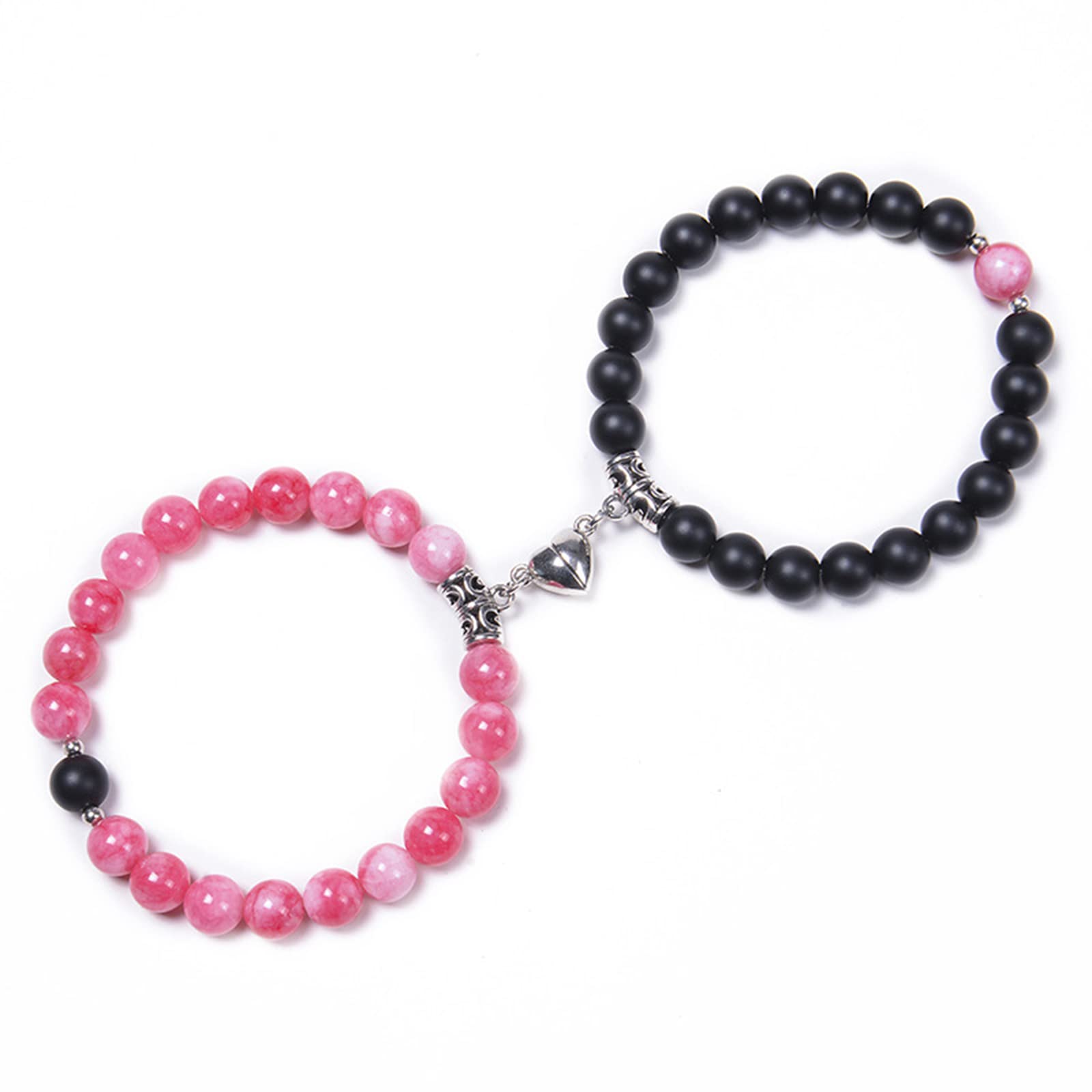 2pcs Nero Bianco Cuore Magnete Braccialetto Moda 8mm Lava Naturale Allungato Pietra Perline Coppie Bracciali Donne Fascino Gioielli Yoga-Viola- Opaco