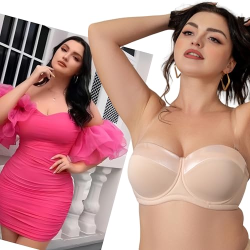 Image of Women's Push up Strapless Bra for Large Breasts with Clear Straps, Never Move On Party Cup B /C /D /DD /DDD /G