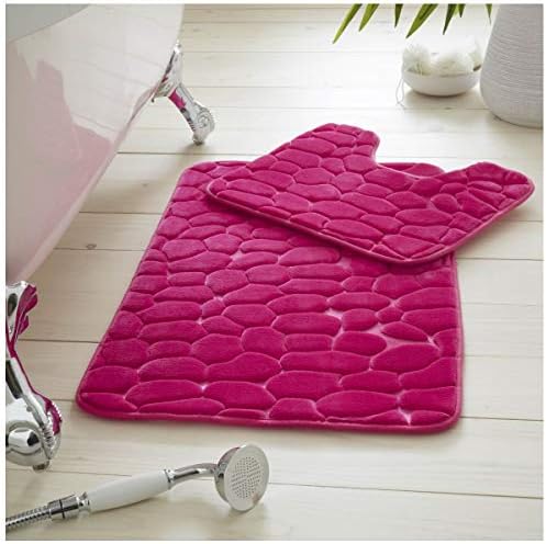 GC GAVENO CAVAILIA Super Soft 2 Piece Pebble Bath Mat Non Slip Toilet Rug, Highly Absorbent Bathroom Mat, Pink, (50X80, 50X40)