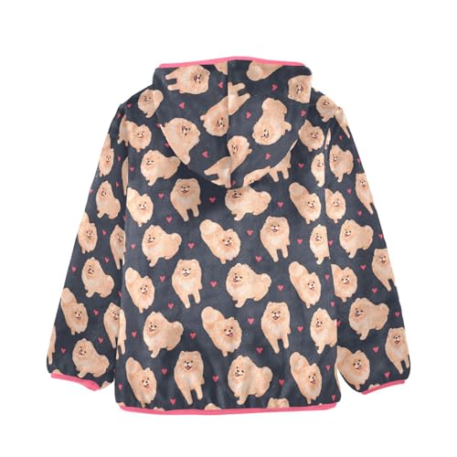 Pomeranian Dog Toddler Fleece Jacket Baby Girls Hooded Zipper Long Sleeve Thick Warm Outerwear 3-10 Years2