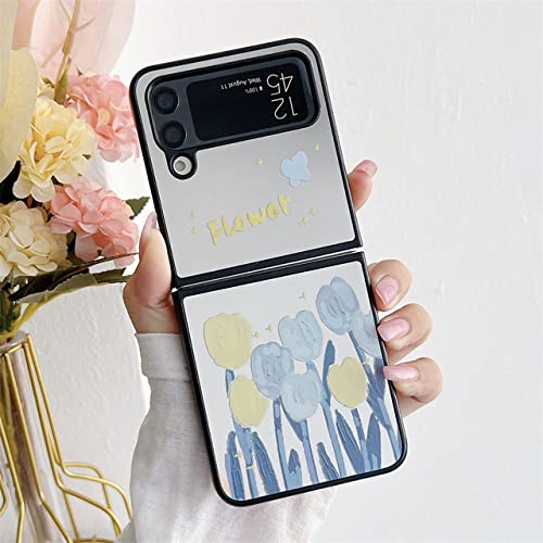 Miroir de Maquillage Antichoc Coque Samsung Galaxy Z Flip 5G Rigide Bleu YJX Filles