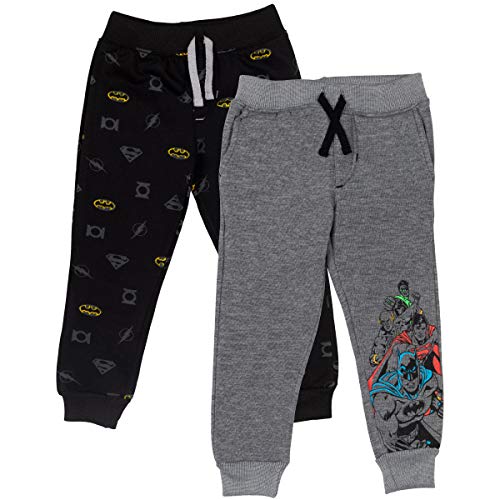Warner Bros. Justice League Toddler Boys 2 Pack Fleece Jogger Jogger Pants Grey/Black 3T