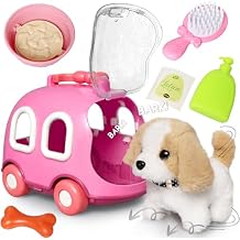 Kiddie Play Dog Toys for Kids Girls, Barking Walking Dog Toy Puppy Pet Care Playset with Carrier and Accessories