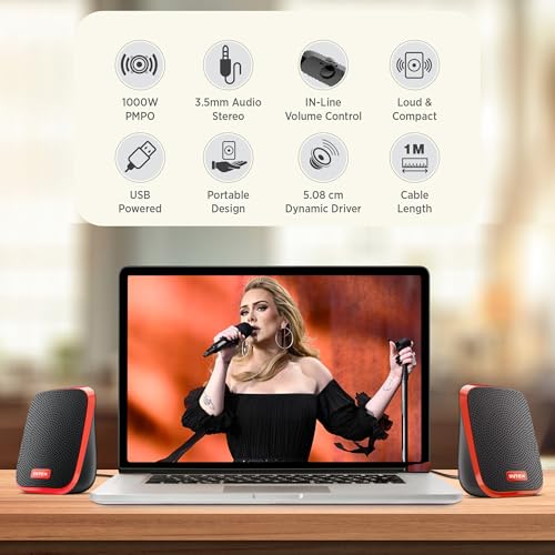 Image of Intex IT-120 2.0 USB Computer Multimedia Speaker, 10W Powerful Sound, USB Powered, 3.5mm Aux Connectivity, in-Line Volume Control Pod for PC, Laptops, Desktop & Mobiles - Orange
