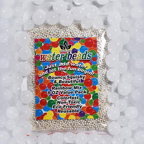 AINOLWAY Water Gel Bead Vase Fillers Beads (20000pcs) Water Growing Pearls for Vases, Wedding Centerpiece, Kids Sensory Toys Water Table Activities (8 Oz, White)