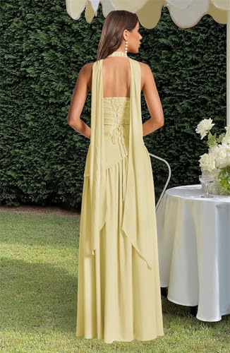 Chiffon Bridesmaid Dresses Halter Long Prom Dress A-Line Ruched Formal Evening Gowns with Slit2