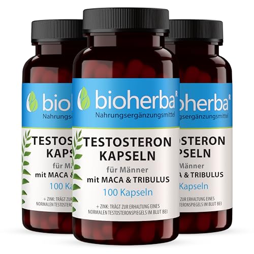 Maca-Tribulus Komplex – 300 Kapseln von BIOHERBA | Mit Zink zur Unterstützung von Testosteron & Fruchtbarkeit – plus Citrullin & Ginsengextrakt