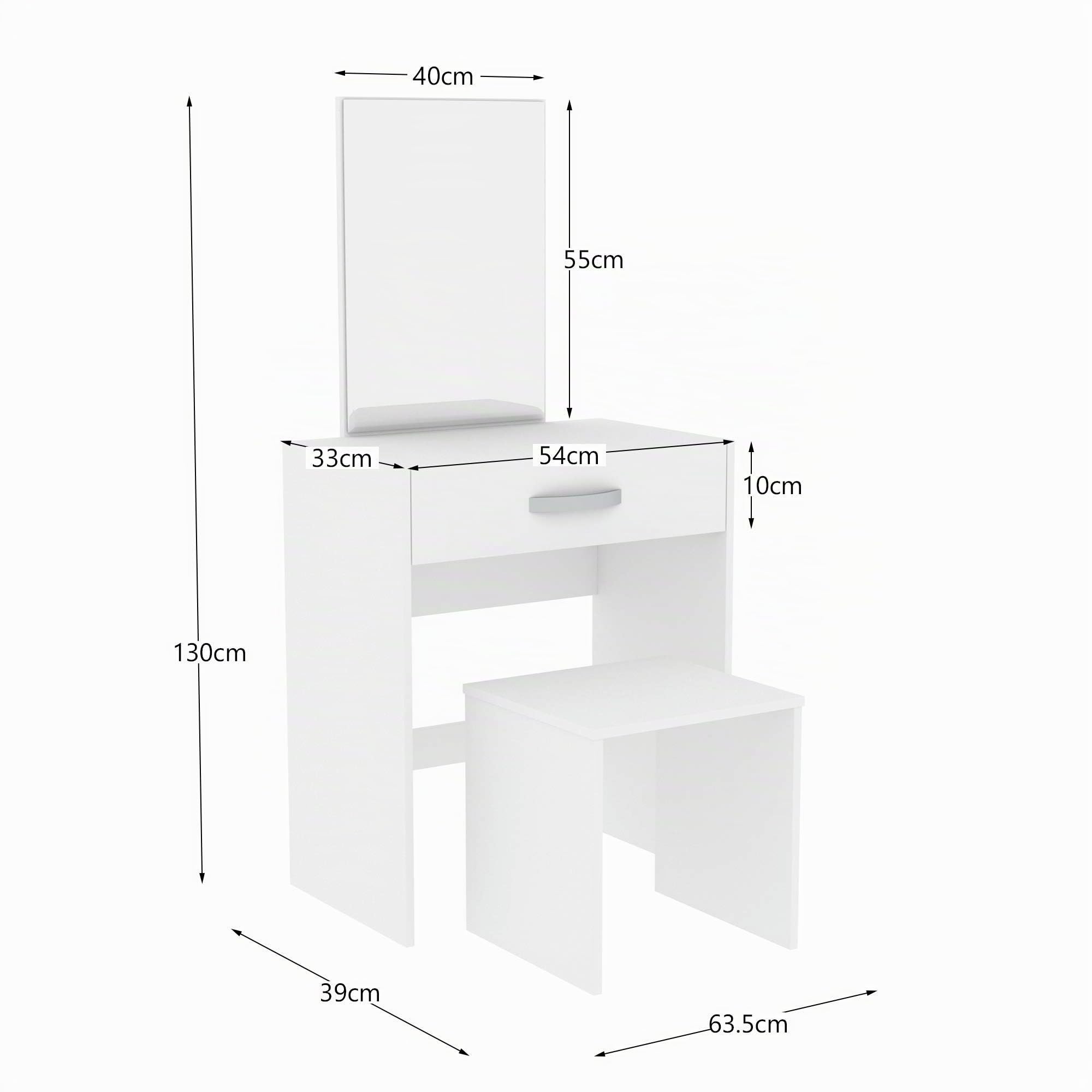 Vida Designs Tocador Isla 1 cajón Espejo y Taburete Juego de Dormitorio Maquillaje tocador cosméticos Almacenamiento Escritorio tocador Muebles Blanco..