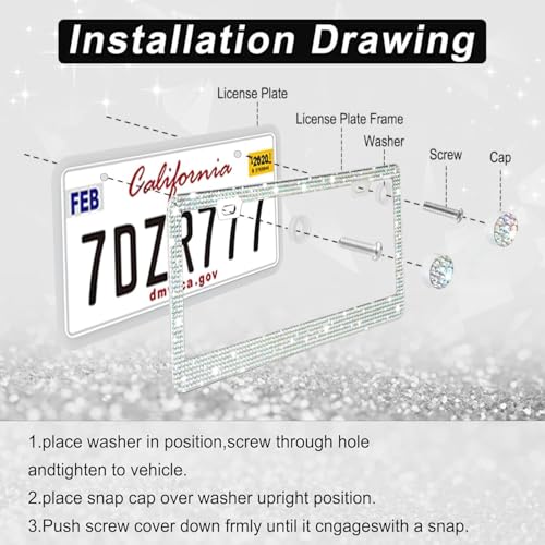 Image of Amiss Bling License Plate Frame for Women, 2Pack Rhinestone Handcrafted Crystal Premium Stainless Steel, Stainless Steel Car Decorative Accessories with Diamond Sparkle Glitter Caps (Colorful)