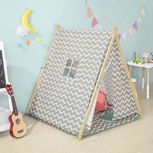 SoBuy OSS02-HG Speeltent Tipi Tent voor Kinderen Kindertent met 2 Deuren en een Raamspeelhuis lichtgrijs - Afbeelding 5