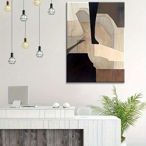 LSYALUCK Contemporary Abstract Artwork Featuring Earth Tones Like Beige, Brown, Black, White, Gray Golden Canvas Print For Living(55x70cm(22x28in)/Unframed)