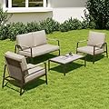 EAST OAK 4-Piece Patio Furniture Set with Thick Cushions, 2025 Coast Patio Conversation Set,4 Seats Waterproof Outdoor Patio Set with Rattan Armrests, Loveseat and Coffee Table for Backyard, Apricot