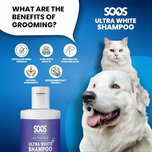 Image of Soos Ultra White Hypoallergenic Shampoo for Dogs & Cats - Natural White Brightening Formula, Gentle & Moisturizing Pet Wash for Sensitive Skin - 500ml