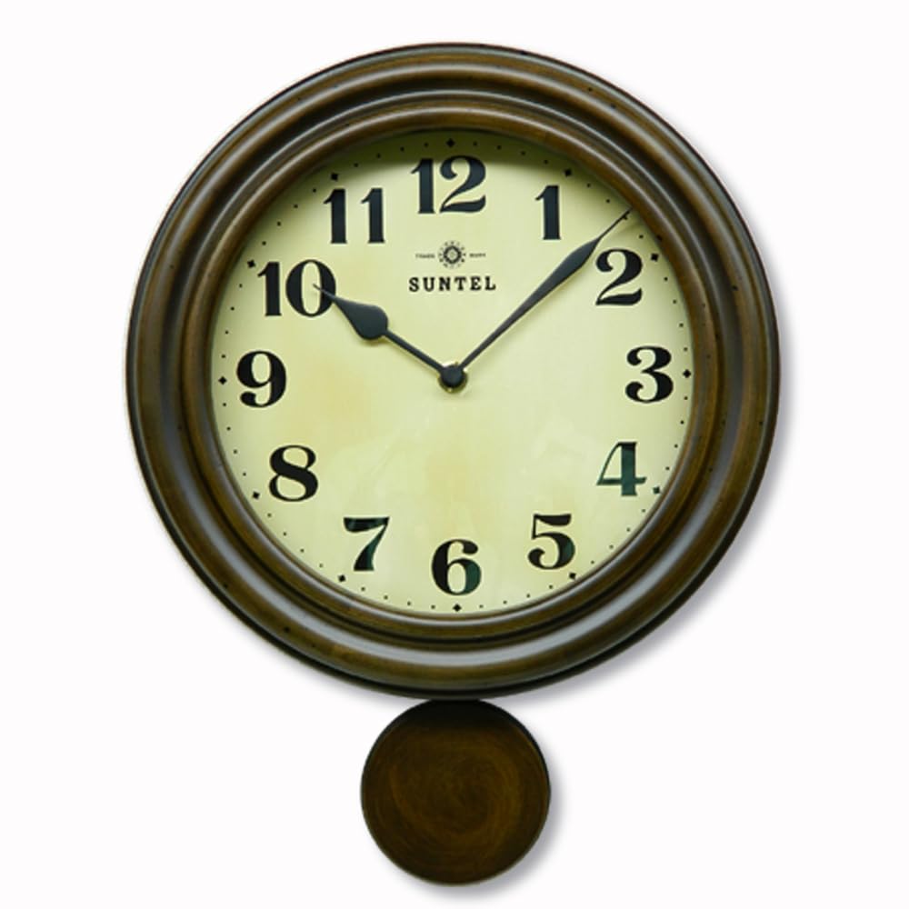 日本製！さんてる 天然木電波振り子時計 アンティークブラウン