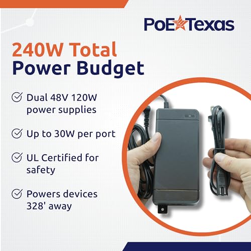 Image of PoE Texas GPOE-16A-48v240w | Gigabit 16 Port Passive Power Over Ethernet Injector for PoE Cameras, IP Phones, WiFi Access Points and More | Includes 48 Volt Power Supply 240 watts