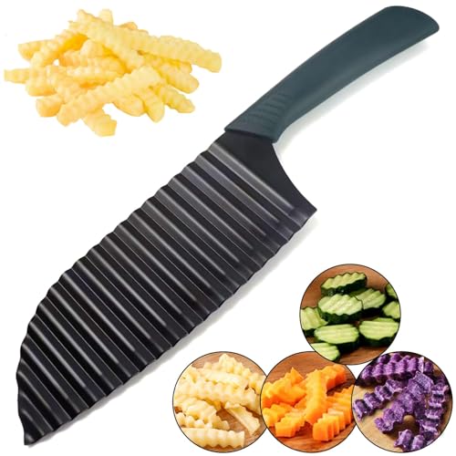 Image of Crinkle Cutter Knife - Stainless Steel Wavy Blade for Potatoes, Carrots, Cucumbers, Fruits & Vegetables - Crinkle Cut Fry Cutter for Kids & Meal Prep