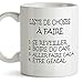 Mug - Liste de Choses à Faire - to do List - Tasse pour Le Petit-déjeuner Originale et Amusante avec Un Message Rigolo. Cadeau pour amies ou à Offr