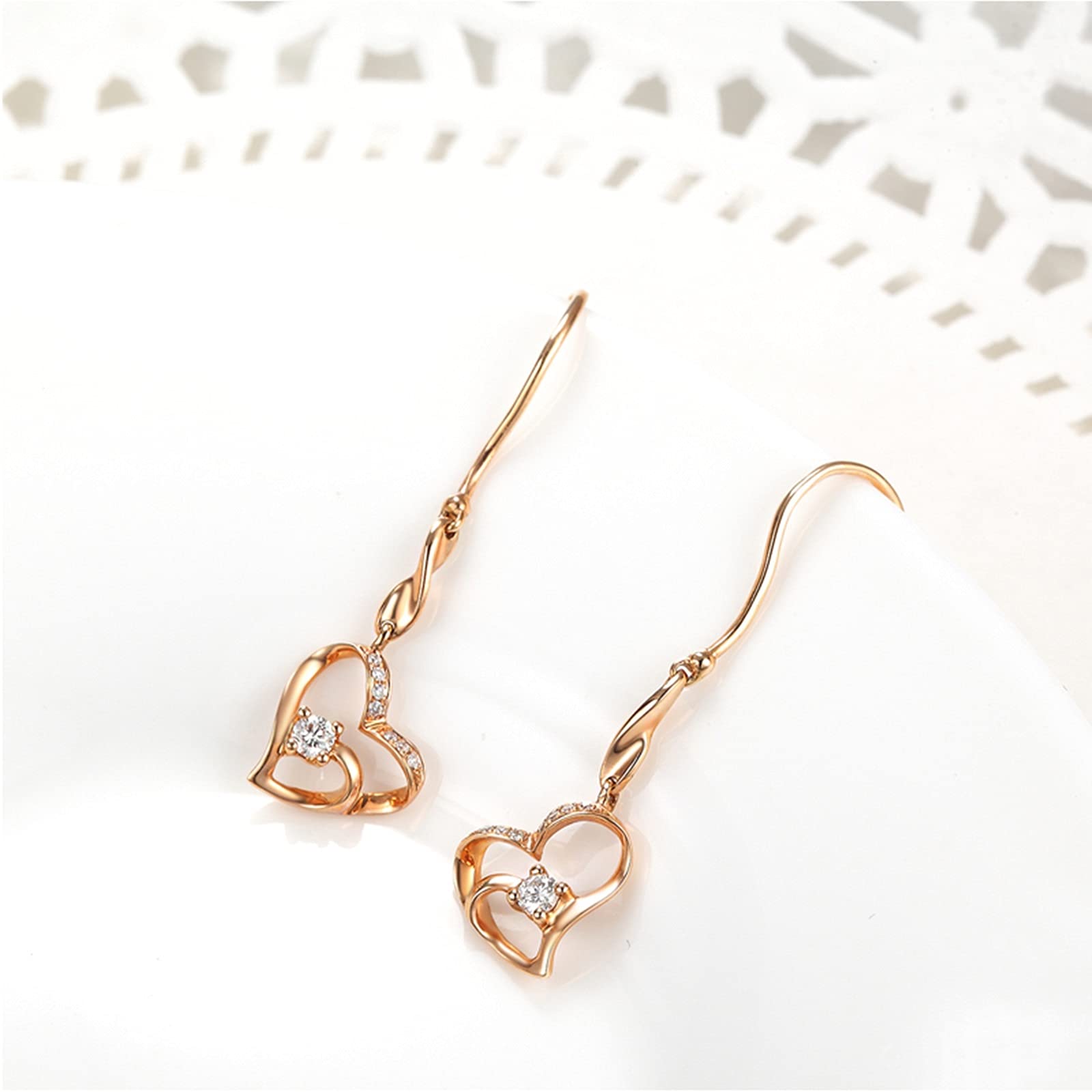 Daesar Damen Ohrhänger Echt 750 Rotgold, Herzen mit Diamant 0.16ct Ohrringe Hochzeit Rosegold