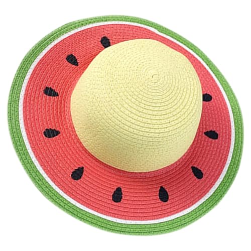 Watermelon Straw Sun Hat for Girls Lightweight Beach Cap Wide Brim Cute Outdoor for Beach Activities and Travel
