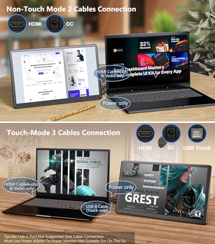 Touchscreen Monitor 15.6 Inch FHD1920×1080P IPS HDR 60Hz Touch Screen Monitor HDMI VGA DVI Touch Monitor with 10-Point Multi-Touch VESA Monitor with Speakers Touchscreen for Laptop Mini PC - Image 4