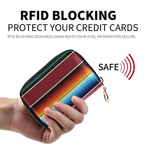 Mexican Colorful Serape Stripes Grey Credit Card Coin wallet, RFID Blocking Compact Women Leather Card Holder, Key Change Organizer, Zipper Purse Clutch Pouch2