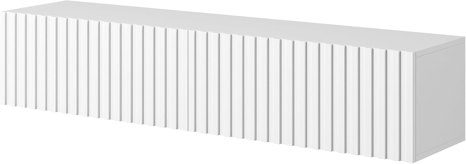 Meuble TV suspendu blanc Telire 138,6 cm à lamelles pour meuble séjour mural
