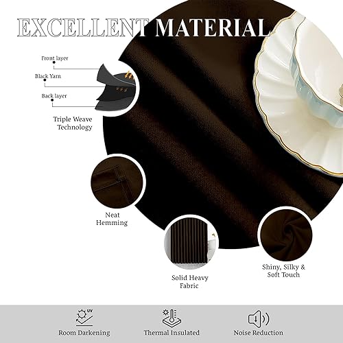 Image of Triple Pinch Pleated Blackout Curtains Thermal Insulated Room Darkening Curtains for Bedroom /Livingroom Pack of 2 Panels, Tiebacks, Hooks (Cocoa Brown)